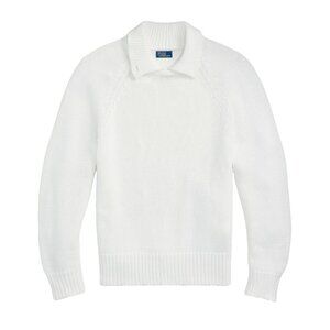 NWT Polo Ralph Lauren Layered-Collar Pullover in White Cotton Sweater S $248